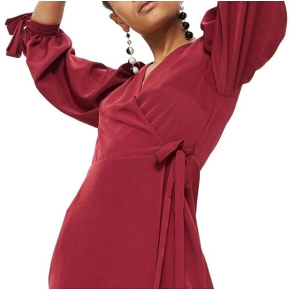 TOPSHOP Burgundy Wrap Dress - Picture 1 of 6